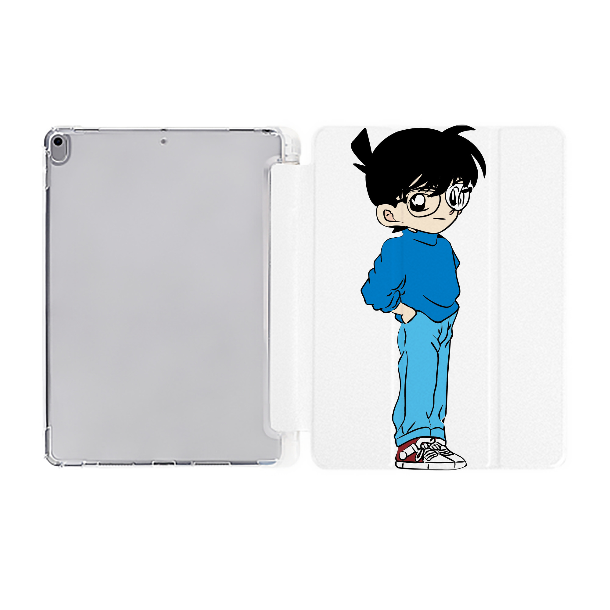 （画像用） 名探偵コナン 江戸川 コナン Detective Conan Conan Edogawa IPad ケース ペン収納付き 三つ折りスタンド PUレザー×シリコン 対応機種9.5/10.5/10.9インチ